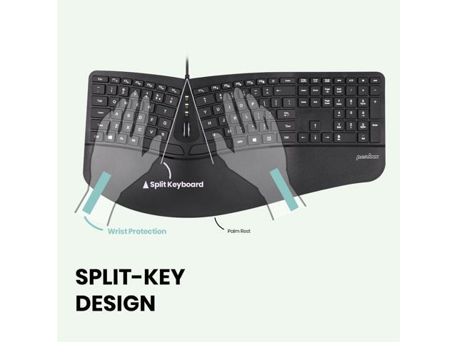 Perixx PERIBOARD-330B Wired Ergonomic Backlit Keyboard with Adjustable Wrist Rest - Illuminated Keys - Membrane Low Profile Keys - 2x USB 20 USB