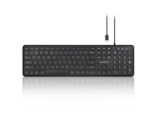 Perixx PERIBOARD-210C Wired Full-Size USB C Keyboard with Quiet Scissor Keys - Compatible with Tablets Desktop and Laptops - Black - US English