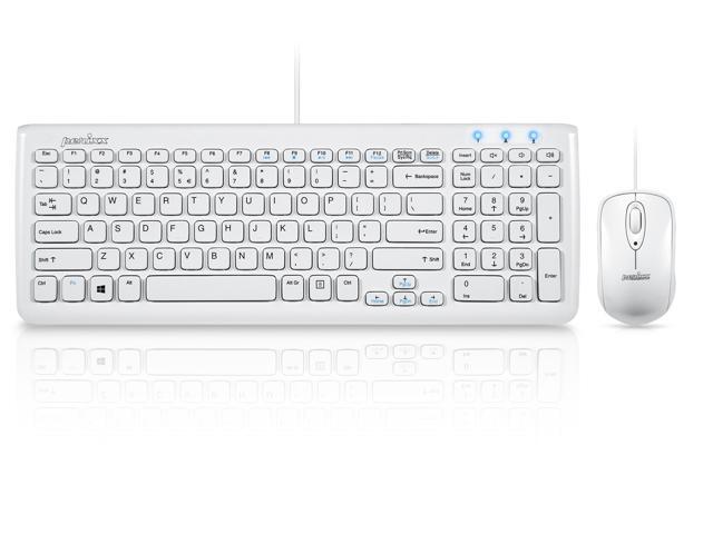 Perixx PERIDUO-303W Wired Keyboard and Mouse Combo Set - USB - Compact Size 1532'x559'x098' Dimension - Built-in Numeric Keypad - Piano White