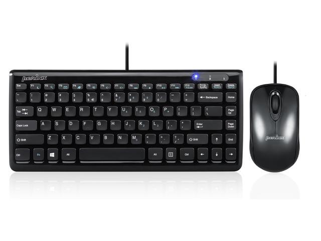 Perixx PERIDUO-307B Mini Keyboard and Mouse Set - Wired - USB - Piano Black Design - Stylish Chiclet Key Design - 11 Multimedia Hot Keys