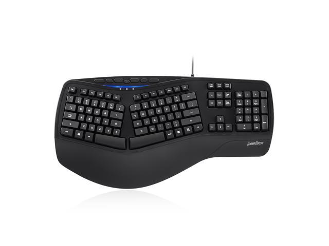 Perixx PERIBOARD-312 Ergonomic Backlit Keyboard - Wired USB with 2 Hubs - Natural Ergonomic Split Design - White LED - Black