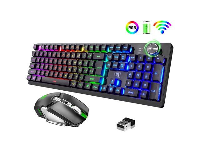 Gaming Keyboard and Mouse Set RGB Backlit Mechanical Feel 4000mAh Battery Ergonomic Waterproof Keyboard for Mac PC Laptop Computer Game Work Office