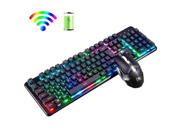 Wireless Rechargeable Gaming Keyboard and Mouse 104 Keys Rainbow Backlight Waterproof Mechanical Feel Keyboard With Mouse for Laptop PC Gamer