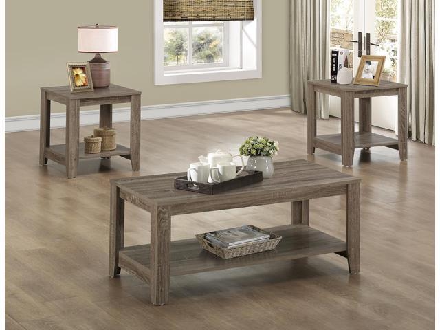 Monarch Specialties Dark Taupe Reclaimed-Look Three Pieces Table Set I 7914P