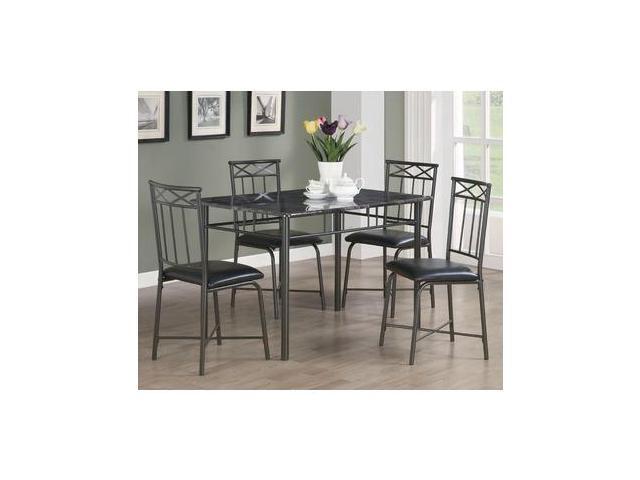 Monarch Specialties I 1036 Grey Marble / Charcoal Metal 5 Piece Dining Room Set