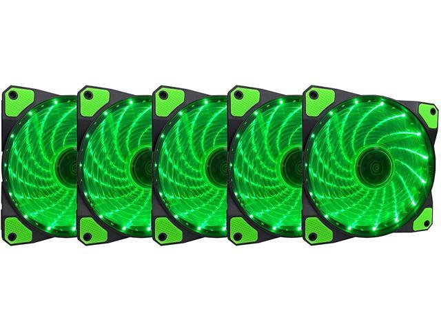 APEVIA AF512L-SGN 120mm Green LED Ultra Silent Case Fan w/ 15 LEDs & Anti-Vibration Rubber Pads (5-pk)
