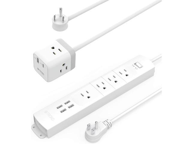 TROND Surge Protector Power Strip with USB Bundle Travel Power Strip with USB-C & QC 30 Fast Charger Flat Plug White