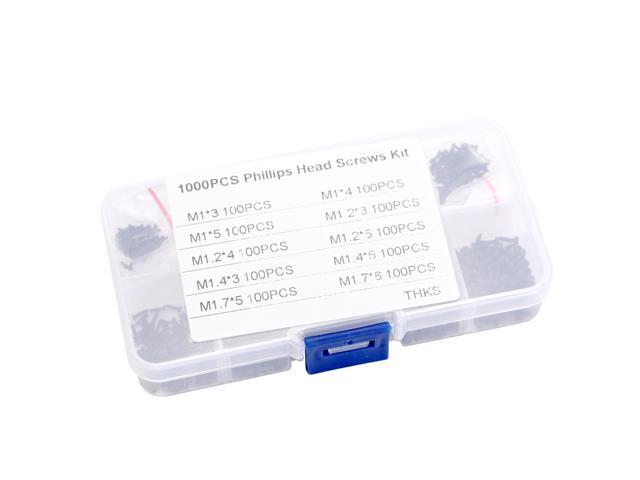 1000pcs Mix PA Phillips-head Micro Screws Set Round Self-tapping Electronic Small Wood Screws Kit with Storage Box
