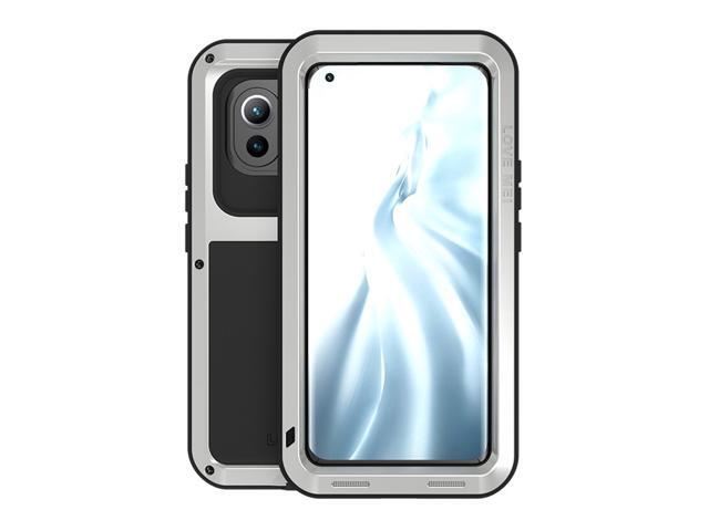 LOVEMEI Luxury Dirt-resistant Anti-knock Metal Aluminum Cases Cover with Gorilla Glass for XiaoMi 11 Heavy Duty Protection (Silver)