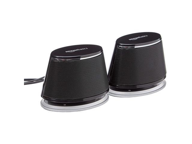 Amazon Basics USB Plug-n-Play Computer Speakers for PC or Laptop, Black - Set of 2 (B07DDK3W5D)