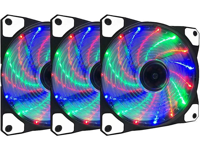 APEVIA AF312L-S4C 120mm Multicolor LED Ultra Silent Case Fan w/ 15 LEDs & Anti-Vibration Rubber Pads (3-pk)