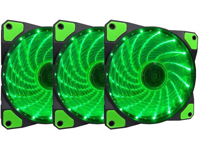 Apevia AF312L-SGN 120mm Green LED Ultra Silent Case Fan w/ 15 LEDs & Anti-Vibration Rubber Pads (3-pk)