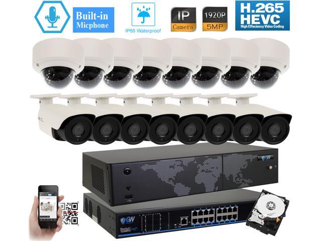 GW 5MP 1920P Built-in Microphone Video Audio Recording Security Camera System 16CH 4K HDMI H265 NVR (16)x IP Camera Varifocal Lens Power Over