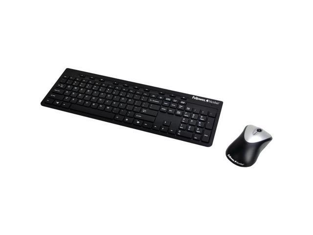 Fellowes Slimline Wireless Antimicrobial Keyboard and Mouse 15 ft Range Black