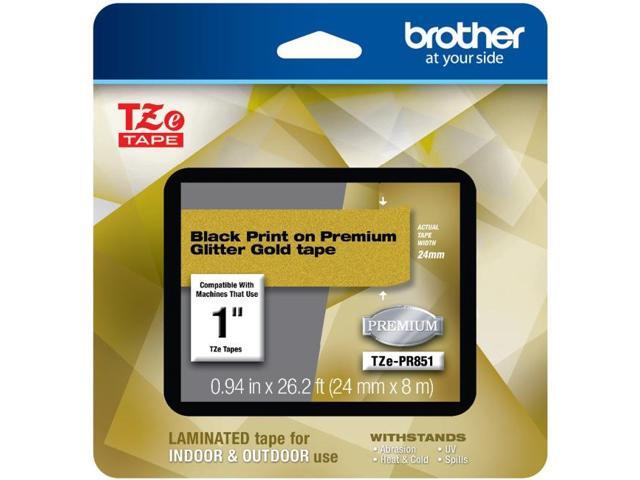 Brother TZePR851 Black Print on Premium Glitter Gold Laminated Tape for P-touch Label Maker 24mm (094