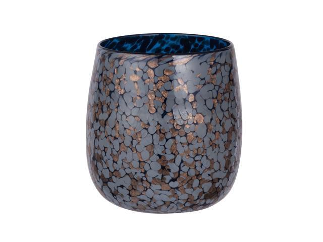 825' Blue and Bronze Floral Wide Glass Vase