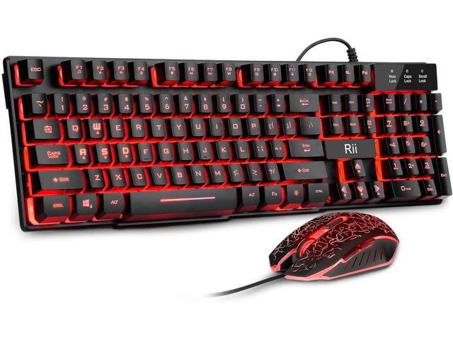 Rii Gaming Keyboard and Mouse Set 3-LED Backlit Mechanical Feel Business Office Keyboard Colorful Breathing Backlit Gaming Mouse for Working or