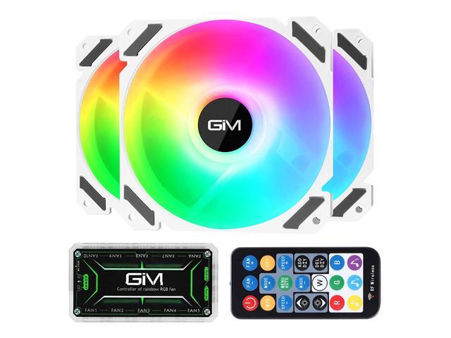 GIM KB-28 RGB Case Fans 3 Pack White 120mm Quiet Computer Cooling LED Fan for PC case and CPU Cooler Colorful Rainbow Speed Adjustable Cooler