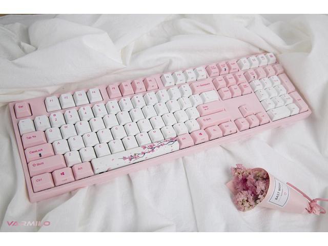 Varmilo VA108M Sakura Full Size Gaming Mechanical Keyboard Cherry MX Switch Dye Sub PBT Keycaps NKRO Detachable USB Wired Pink and White