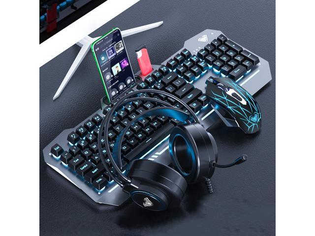 AULA F3010 Ergonomic Design Mechanical Feeling Gaming Keyboard with Cool Backlit 2400DPI Macro Mouse and Gaming Headset Combo for Gaming and