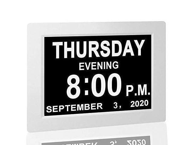 Upgraded Digital Calendar Alarm Day Clock - with 8' Large Screen Display am pm 5 Alarm for Extra Large Impaired Vision People The Aged Seniors
