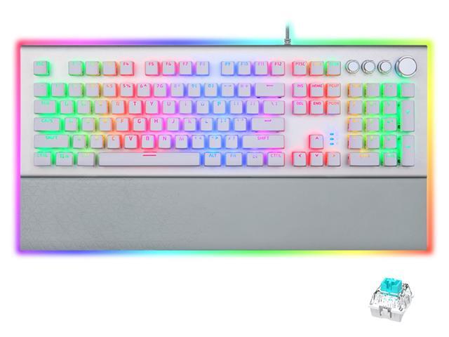 CORN Eagle White Gaming Aluminum Mechanical Gaming Keyboard RGB Backlit LED with Detachable Wrist Rest Blue Switch