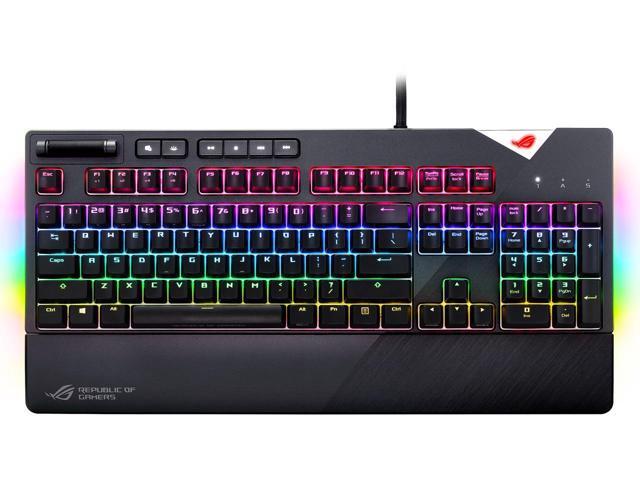 ASUS ROG Strix Flare Aura Sync RGB Mechanical Gaming Keyboard with Cherry MX Black Switches Customizable Badge USB Pass-Through and Media Controls