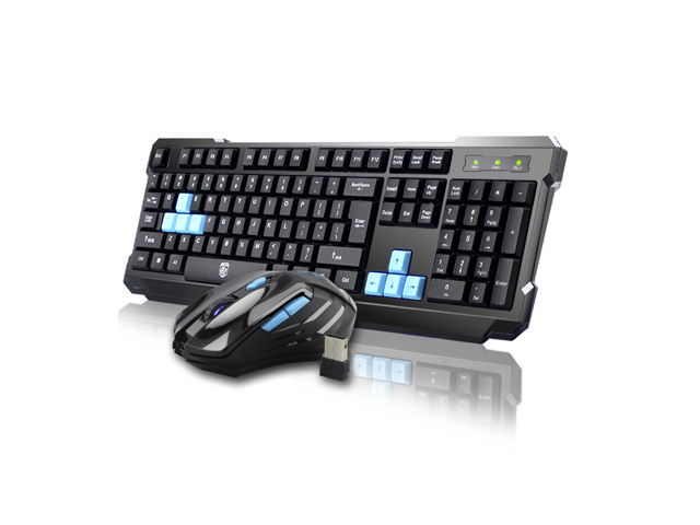 CORN Black & Blue Multimedia Gaming Keyboard & Mouse With USB RF 24GHz Wireless HTPC Anti-Ghosting Feature Water-Proof Design Mute Effect and