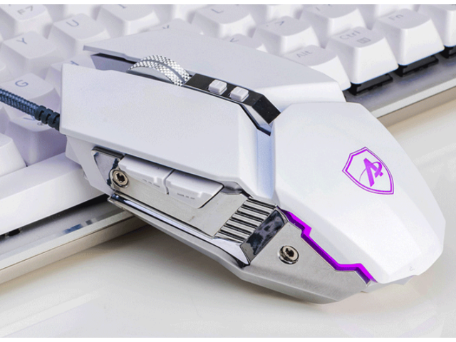 Ajazz AJ110S Ergonomic Design Cool Exterior USB Wired 3200DPI Gaming Mouse 4-color Breathing Light Support PC and Laptop-White