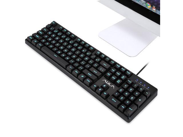 AULA F2000 Ergonomic Design 26 Anti-ghosting Keys Cool Exterior Waterproof USB Wired Mechanical Feeling Gaming Keyboard Ice Blue Backlit -Black