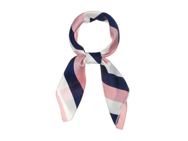 70cm Stripe Print Square Scarves Kerchief Neck Head Scarf Neckerchief Headband for Ladies Pink White