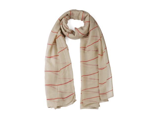 Long Lightweight Cotton Striped Print Solid Color Scarf on Vocation for Women Khaki-Red Stripe 71'x315'