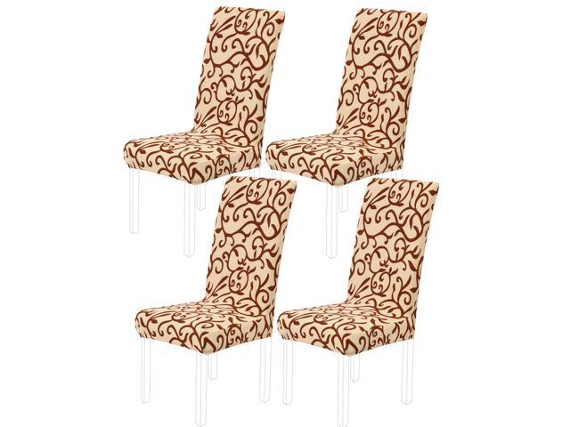 4pcs Stretch Dining Room Chair Cover Removable Washable Floral Printing Chair Slipcover for Kitchen Living Room Champagne and Coffee Color