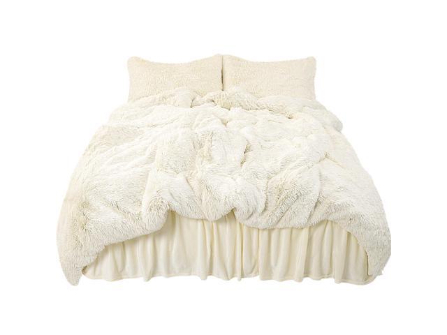 Fluffy Duvet Cover Sets Faux Fur Bedding Set Plush Shaggy Quilt Cover Zipper Close and Ties 4 Pieces 1 Duvet Cover (No Duvet) + 1 Bed Skirt + 2