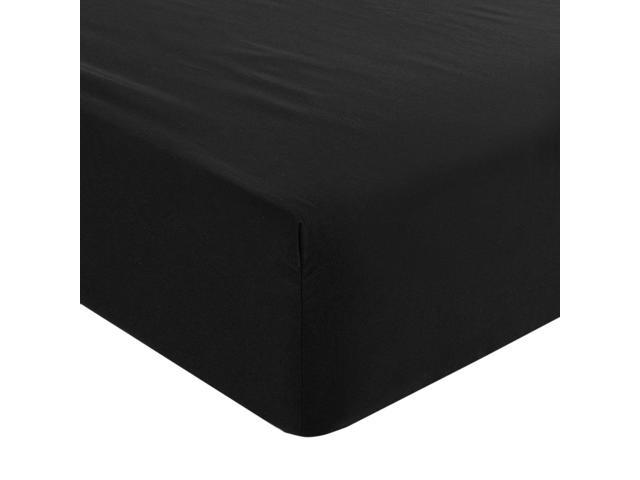Solid Fitted Sheet Bed Mattress Protector Wrinkle Stain Resistant 110GSM Soft Brushed Polyester Microfiber Bed Sheet with 16' Deep Full Black
