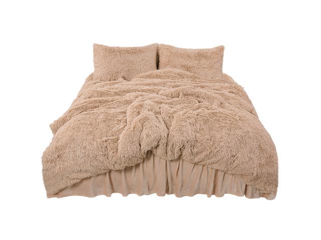 Fluffy Duvet Cover Sets Faux Fur Bedding Set Plush Shaggy Quilt Cover Zipper Close and Ties 4 Pieces 1 Duvet Cover (No Duvet) + 1 Bed Skirt + 2