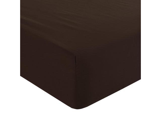 Solid Fitted Sheet Bed Mattress Protector Wrinkle Stain Resistant 110GSM Soft Brushed Polyester Microfiber Bed Sheet with 16' Deep Twin Dark Brown