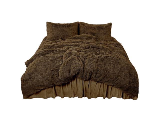 Fluffy Duvet Cover Sets Faux Fur Bedding Set Plush Shaggy Quilt Cover Zipper Close and Ties 4 Pieces 1 Duvet Cover (No Duvet) + 1 Bed Skirt + 2