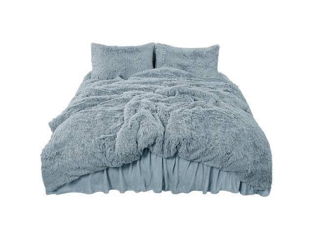 Fluffy Duvet Cover Sets Faux Fur Bedding Set Plush Shaggy Quilt Cover Zipper Close and Ties 4 Pieces 1 Duvet Cover (No Duvet) + 1 Bed Skirt + 2