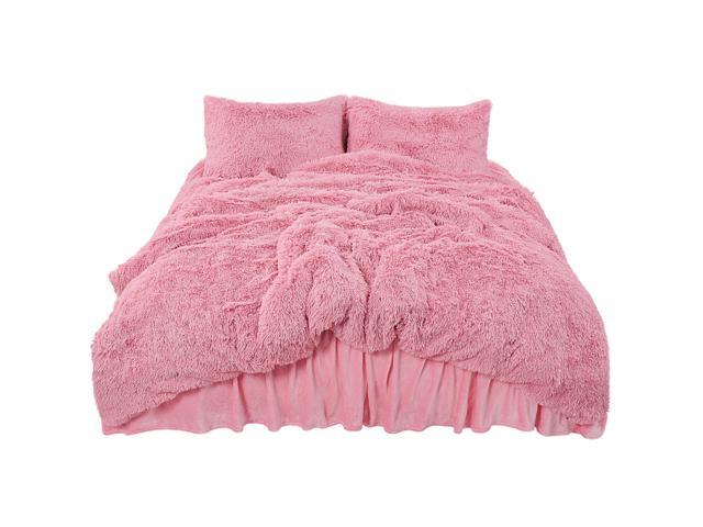 Fluffy Duvet Cover Sets Faux Fur Bedding Set Plush Shaggy Quilt Cover Zipper Close and Ties 4 Pieces 1 Duvet Cover (No Duvet) + 1 Bed Skirt + 2