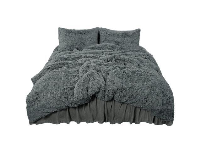Fluffy Duvet Cover Sets Faux Fur Bedding Set Plush Shaggy Quilt Cover Zipper Close and Ties 4 Pieces 1 Duvet Cover (No Duvet) + 1 Bed Skirt + 2