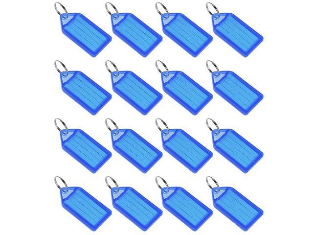 Plastic Key Tags with Split Ring Keychain ID Luggage Label Window 55x28mm Blue 16Pcs