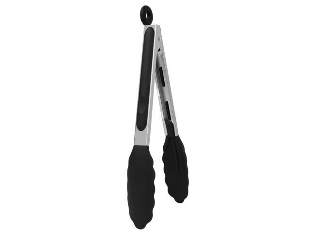 Kitchen Tongs Stainless Steel BBQ Cooking Grilling Non-stick Locking Food Tongs with Silicone Tip Heat Resistant 9' Black