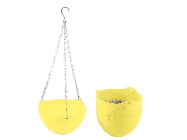 6pcs Yellow Plastic Hanging Flower Pot Plant Planter Basket Home Garden Decor