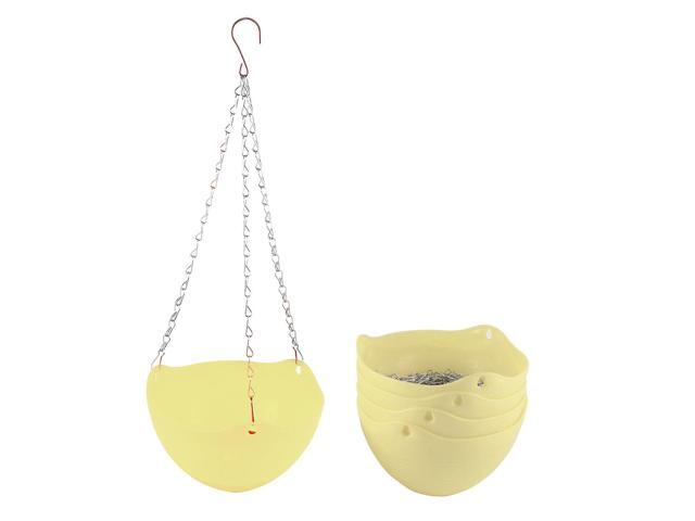 Global Bargains 5pcs Yellow Plastic Hanging Flower Pot Plant Planter Basket Home Garden Decor