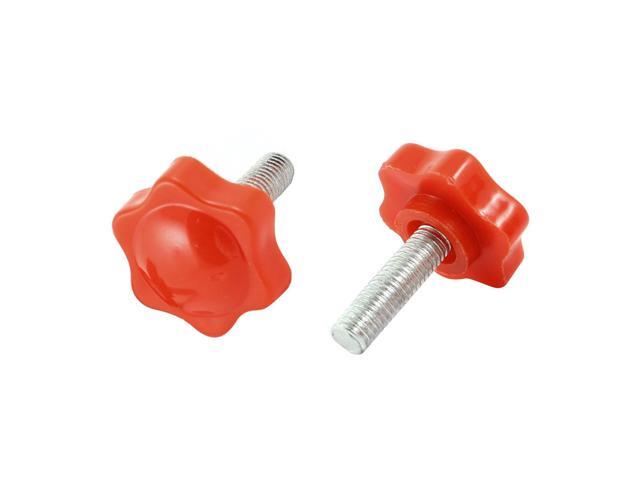 Unique Bargains M8 x 25mm Male Thread 32mm Dia Red Hex Head Clamping Knob 2 Pcs