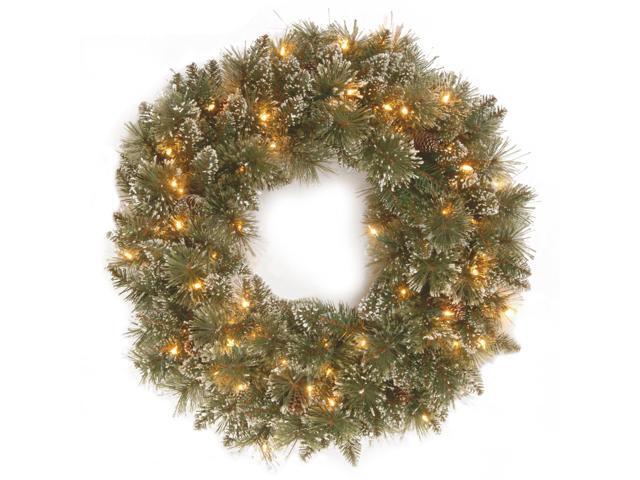 24' Glittery Bristle Pine Wreath with Clear Lights