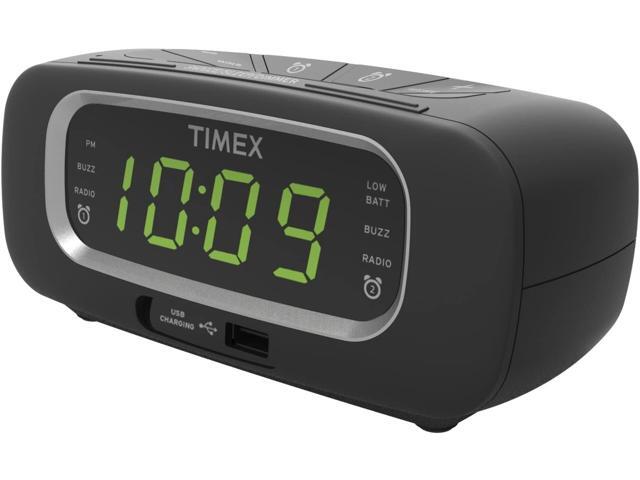 Timex T2351B FM Dual Alarm Clock Radio with USB Charging Port Digital Tuning Large 09-Inch Green LED Display and Aux-in Jack