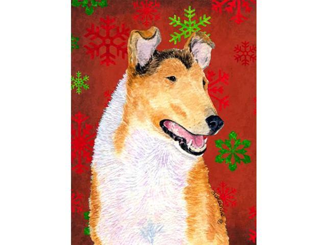 Carolines Treasures SS4677GF 11 x 15 in Collie Smooth Red Green Snowflakes Christmas Flag Garden Size