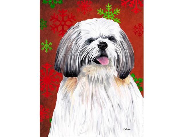Carolines Treasures SC9423GF 11 x 15 in Shih Tzu Red and Green Snowflakes Holiday Christmas Garden Size Flag